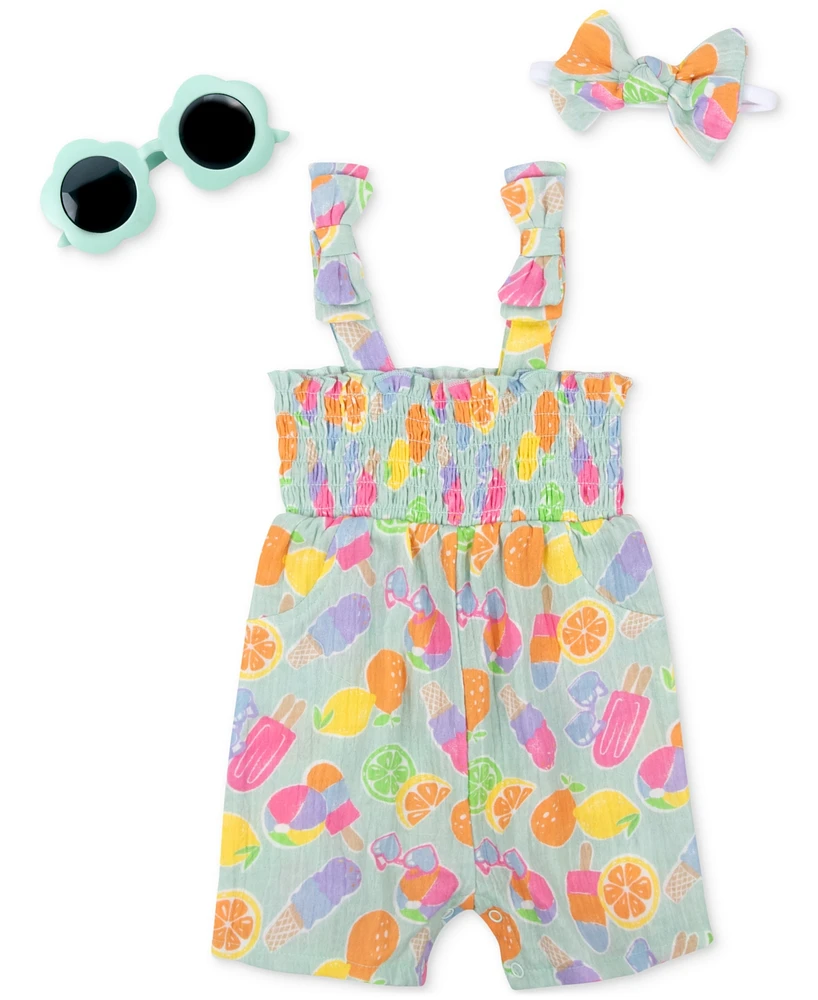 Baby Essentials Girl 3-Pc. Popsicle Romper, Sunglasses, & Headband Set