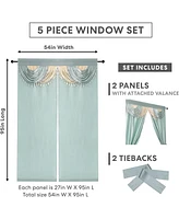 Kate Aurora Satin Semi Sheer Complete 5 Piece Window a Bag Attached Curtain Set