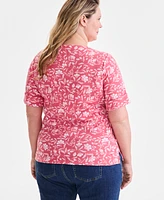 Style & Co Plus Size Printed Elbow-Sleeve Tee, Exclusively at Macy's