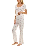 Roudelain Women's Flared Floral Ribbed Pajama Set