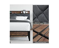 gaomon King Size Bed Frame,Upholstered Headborad with Storage and Charing Station, Tufted Design, Steel Slats Support, No Box Spring Needed, Easy Asse
