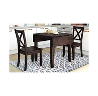 3-Piece Wood Drop Leaf Breakfast Nook Dining Table Set with 2 X-back Chairs for Small Places