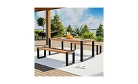 Slickblue 3-pieces Outdoor Dining Table With 2 Benches For Outdoor & Indoor