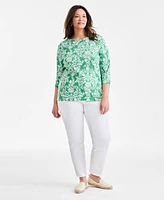 Style & Co Plus Printed Pima Cotton 3/4-Sleeve Top