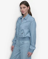 Dkny Women's Chambray Zip-Front Bomber Jacket