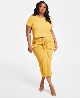 Nina Parker Plus Textured Drawstring-Ruched Skirt