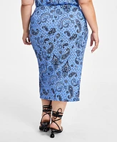 Nina Parker Plus Textured Paisley-Print Drawstring-Ruched Skirt