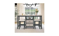 Slickblue Farmhouse Rustic 3-piece Counter Height Wood Dining Table Set with Cabinet