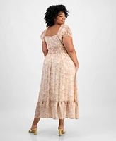 And Now This Trendy Plus Puff-Sleeve Floral Maxi Dress, Exclusively at Macy's