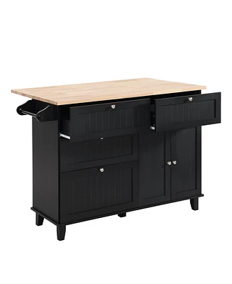 Slickblue Farmhouse Kitchen Island Set with Drop Leaf and 2 Seatings,Dining Table Storage Cabinet