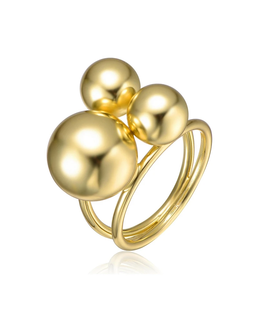 Sterling Silver 14K Gold Plated Triple Sphere Ring with Interlocking Bands