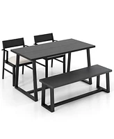 4 Pieces Dining Table Set Kitchen Table with 2 Armchairs & 1 Bench for 4