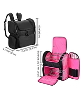 Byootique Rolling Makeup Train Case w/ Backpack Travel Barber Cosmetic Pink