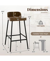 Gymax 24.5''Bar Stool Set of Armless Bar Chair w/ Backrest Footrest & Metal Frame Cafe