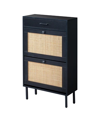 Slickblue 2 buckets with a drawstring, rattan face, iron high foot shoe cabinet