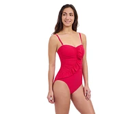 Profile by Gottex Women's Tutti Frutti Ruffle Bandeau One Piece Soft Cups Tummy Control Adjustable Removeable Straps
