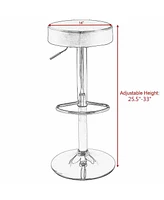 Gymax Set of 2 Adjustable Round Leather Seat Hydraulic Swivel Bar Stool