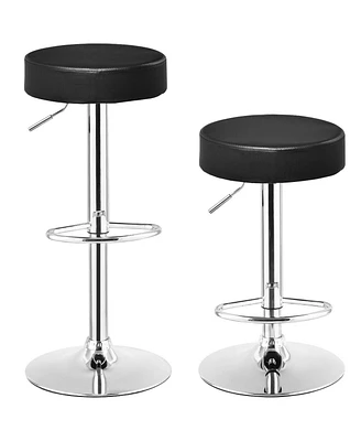 Gymax Set of 2 Adjustable Round Leather Seat Hydraulic Swivel Bar Stool