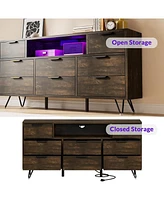 gaomon 8 Drawer Dresser with Power Outlet & Led Light