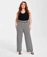 Nina Parker Plus Geo-Print Straight-Leg Sweater Pants