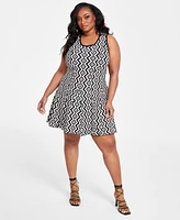 Nina Parker Plus Geo-Print Fit & Flare Sweater Dress