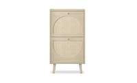 Slickblue 2 Drawers Shoe Cabinet Rattan Shoe Rack Shoe Storage Cupboard Organizer Unit