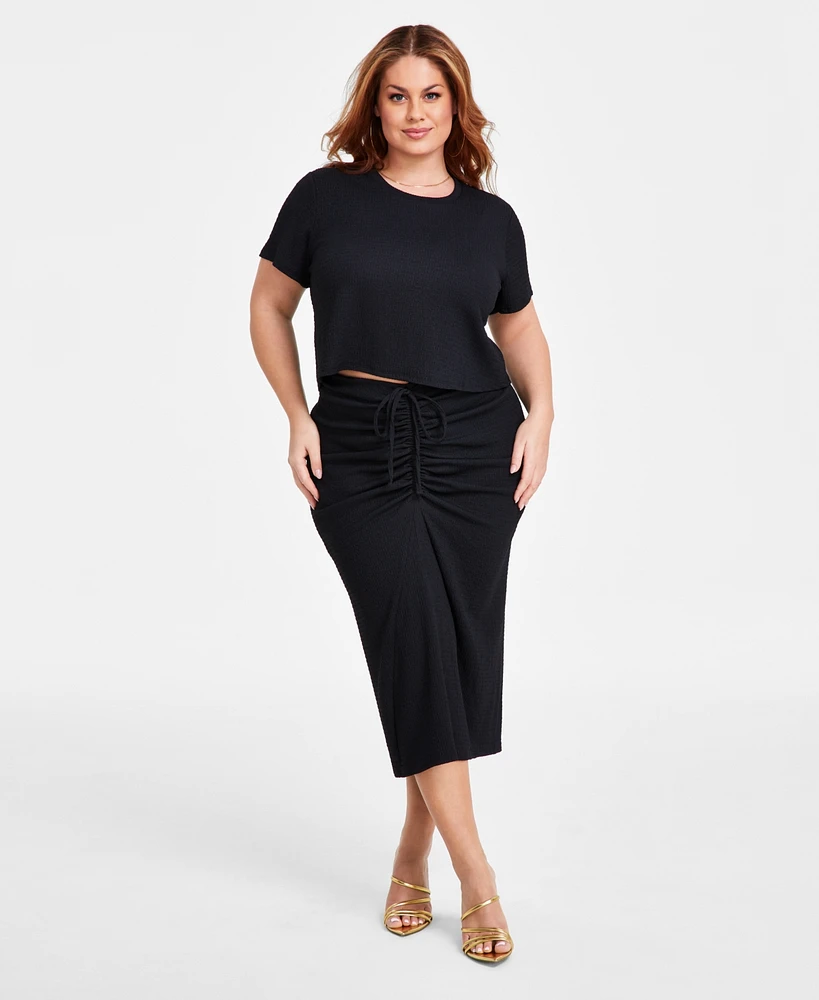 Nina Parker Plus Textured Drawstring-Ruched Skirt