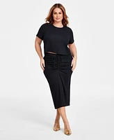 Nina Parker Plus Textured Drawstring-Ruched Skirt