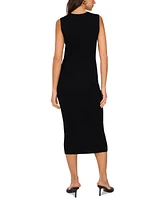 Vince Camuto Women's Embroidered Ribbed Sleeveless Midi Dress