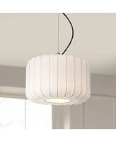 Jaime 12" Modern Pendant Ceiling Light Fixture Dining Room Over Table Kitchen Island Foyer Drum Hanging Round Matte Black and White Metal Fabric Hallw