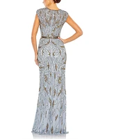 Mac Duggal Women's Embellished Illusion Cap Sleeve Column Gown