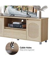 gaomon Rattan Tv Stand for 65 Inch Tv, Entertainment Center with Storage Drawer