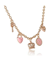 Juicy Couture Gold-Tone Charm Necklace with Pink Enamel Accents and Crystal Details