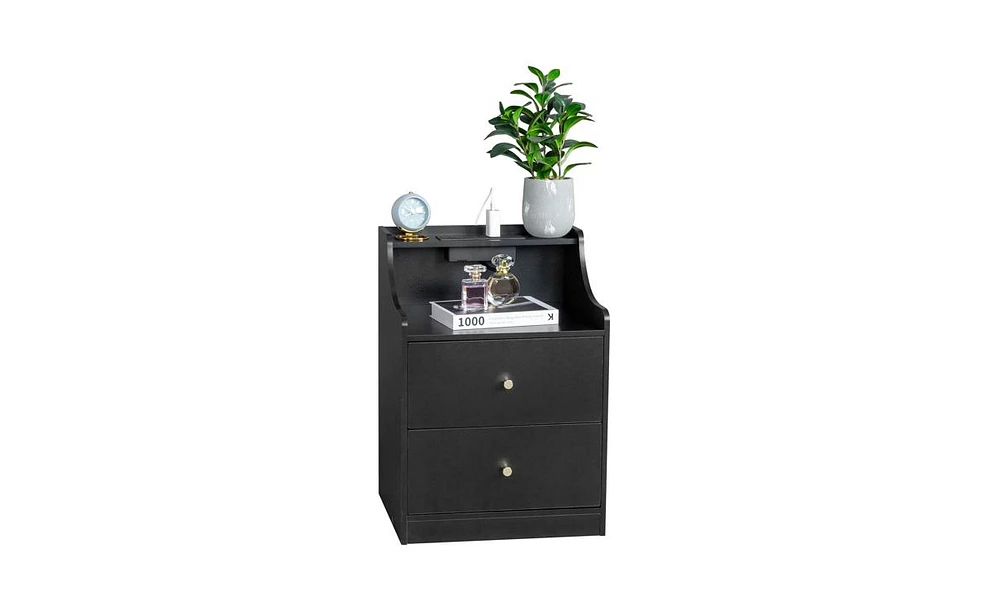 Slickblue Two-Drawer Bedside Table with Compartments for Organized Bedroom Storage and Convenient Access