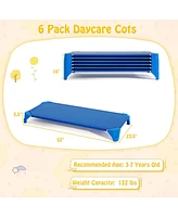 Costway 6 Pack Stackable Daycare Cots with Easy Lift Corners Heavy-Duty Metal Frame Kids