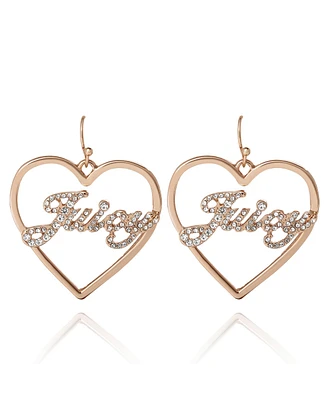 Juicy Couture Crystal Heart Drop Script Logo Earrings