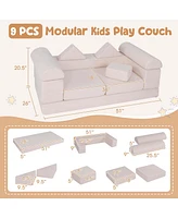 Costway Kids Modular Play Couch Set with Suede Fabric Cover High-Density Foam