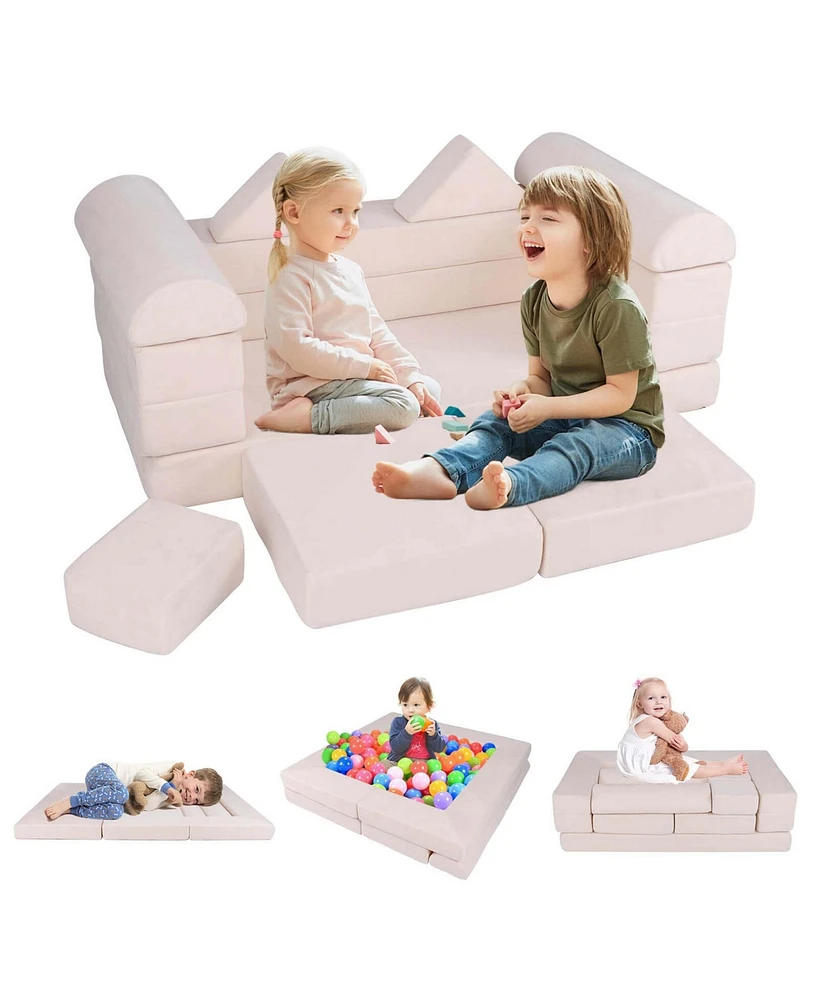 Costway Kids Modular Play Couch Set with Suede Fabric Cover High-Density Foam