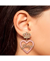 Juicy Couture Gold-Tone Crown & Pink Heart Drop Earrings