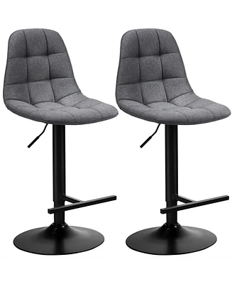 Gymax Set of 2 Adjustable Bar Stools Swivel Counter Height Linen Chairs with Back