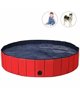 Slickblue 63 Inch Foldable Leakproof Dog Pet Pool Bathing Tub Kiddie Pool for Dogs Cats and Kids