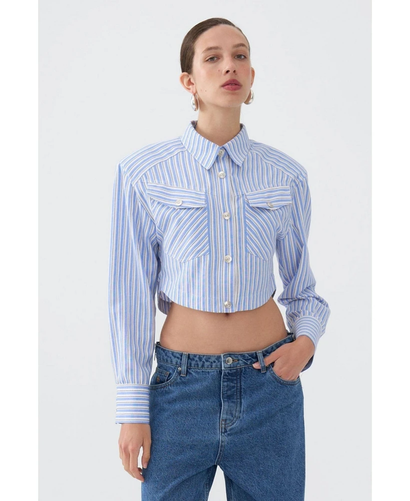 Nocturne Women's Striped Shirt with Shoulder Pad