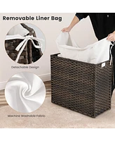 Costway 110L 3-Section Laundry Hamper w/Lid&Handle Pe Rattan Clothes Hamper w/Liner Bag