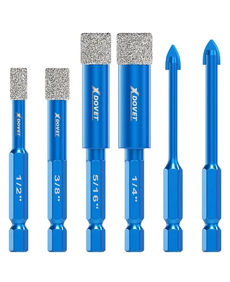 Xdovet Dry Diamond Drill Bit Sets Hex Shank 6Pcs 1/2" to 1/4" Core Drill Bits for Granite Marble Porcelain Glass Lenses Tile etc