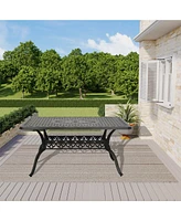 Boyel Living 59 Inches Cast Aluminium Outdoor Dining Table with Umbrella Hole Patio Rectangular Dining Table Patio Bistro Table for Backyard Garden Pa