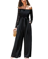 Cupshe Women's Elegant Lace Off-Shoulder Wide-Leg Jumpsuit