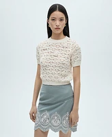 Mango Women's Embroidered Hem Cotton Skirt