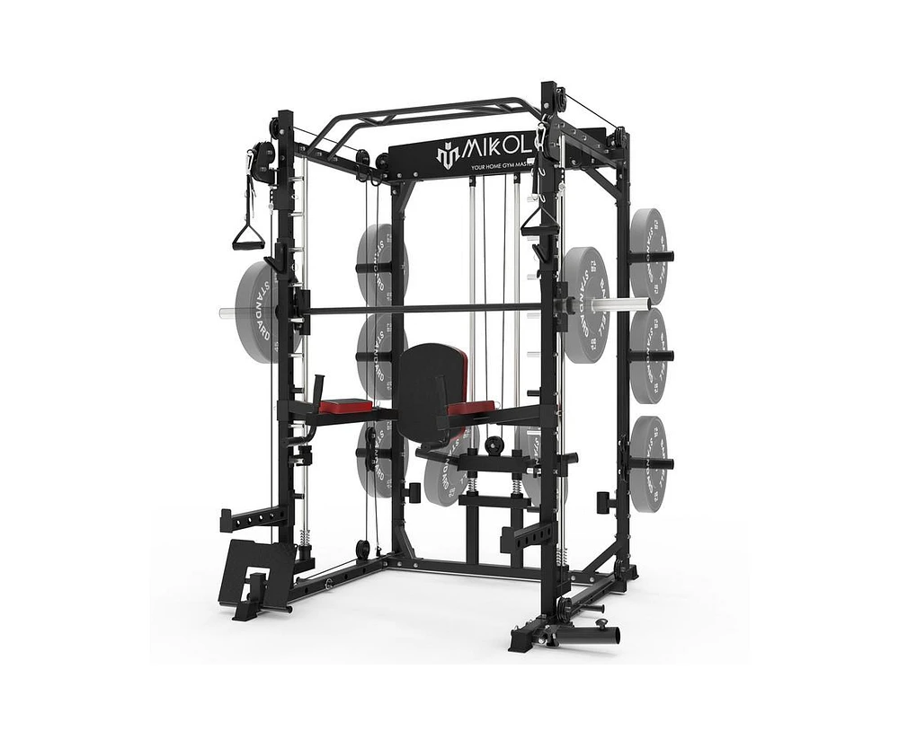 Er Kang SmithMachine, Multifunctional Power Cage Squat Rack with Cable Crossover System and Dip Station, 2250lbs Capacity Home Gym Lat Pull Down