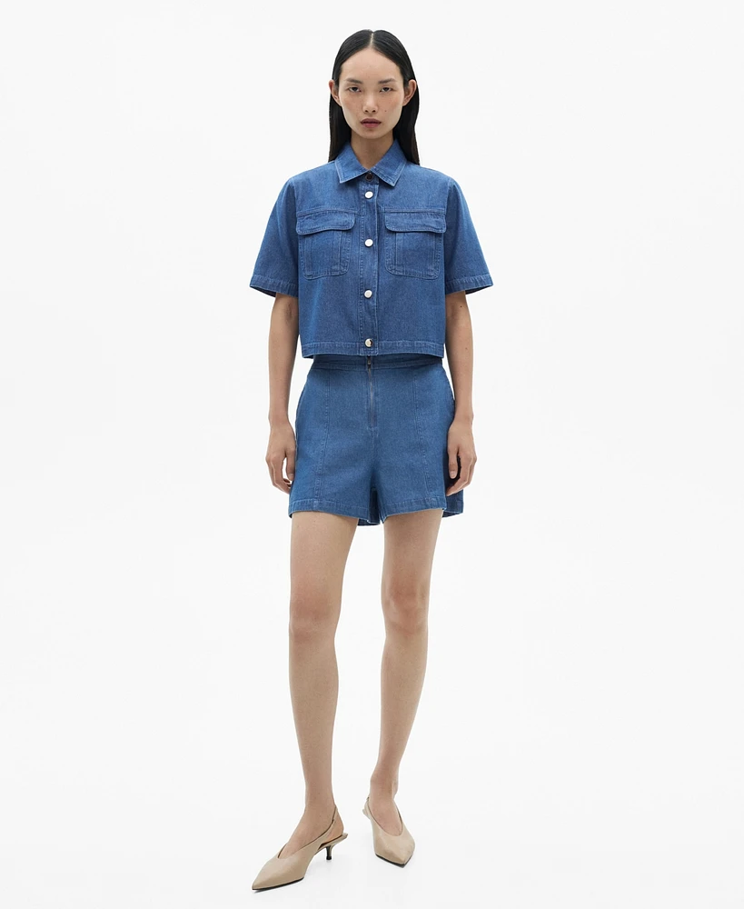 Mango Women's Cotton Denim Effect Shirt