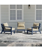 WestinTrends Outdoor Patio Hdpe Navy Blue Sectional Sofa with Cushions
